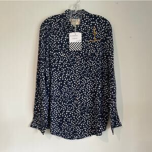 NWT Free People x Sandrine Rose Polka Dot Button Down Shirt Navy/White, Womens M